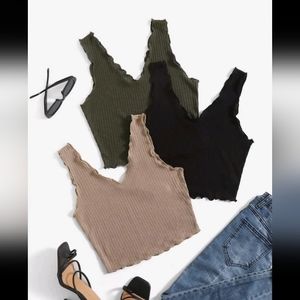 3pcs Lettuce Trim Rib-knit Tank Top